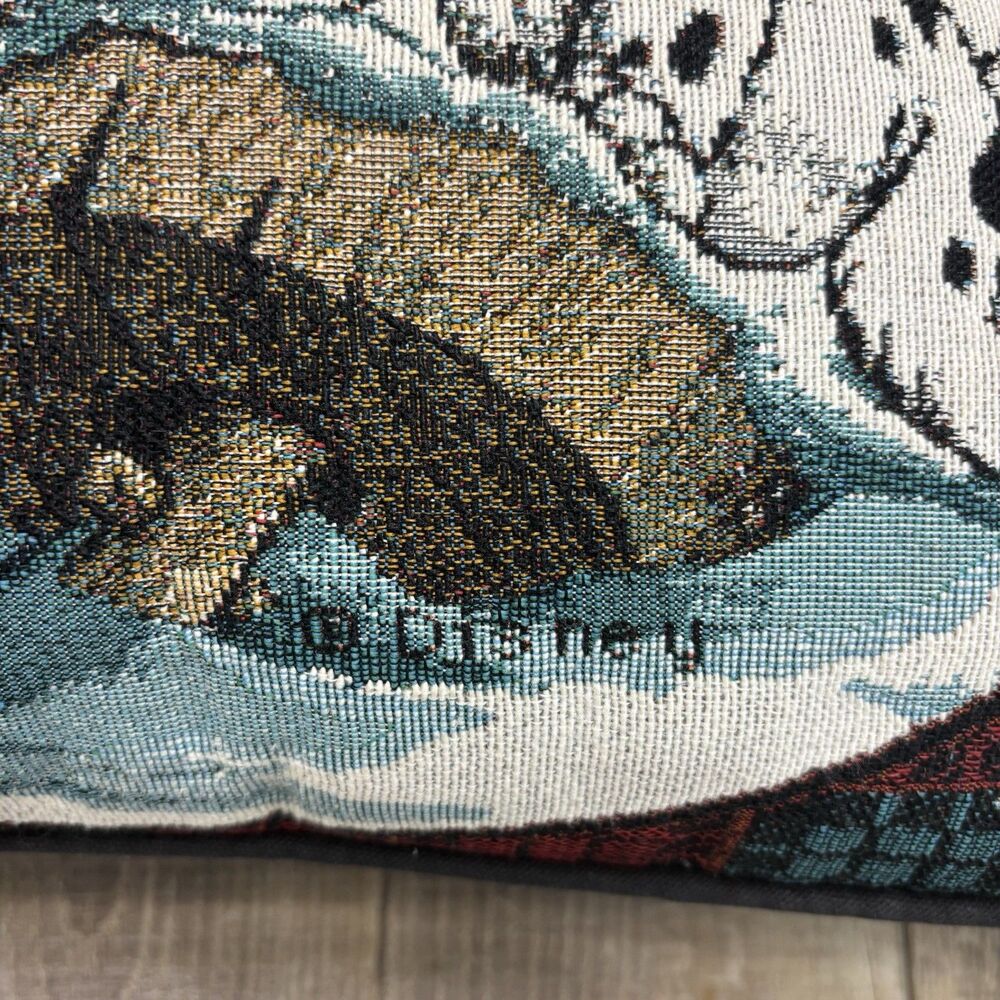 Vtg Disney 101 Dalmatians Puppy Tapestry Throw Pillow Winter Woodland 19” x 14” - Picture 4 of 11
